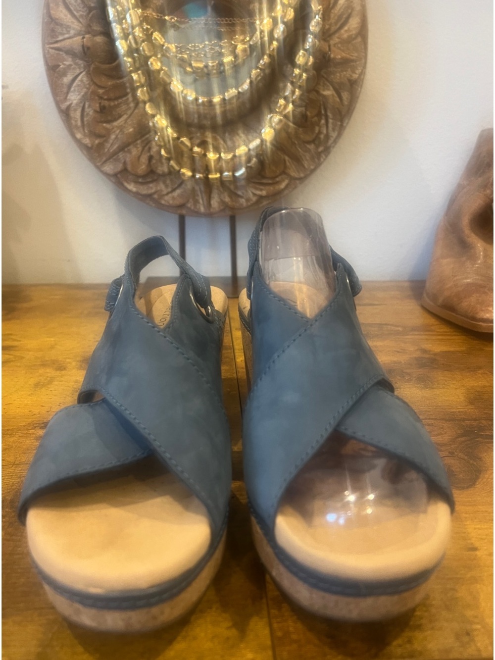 Clarks Teal Crisscross Wedge Sandals